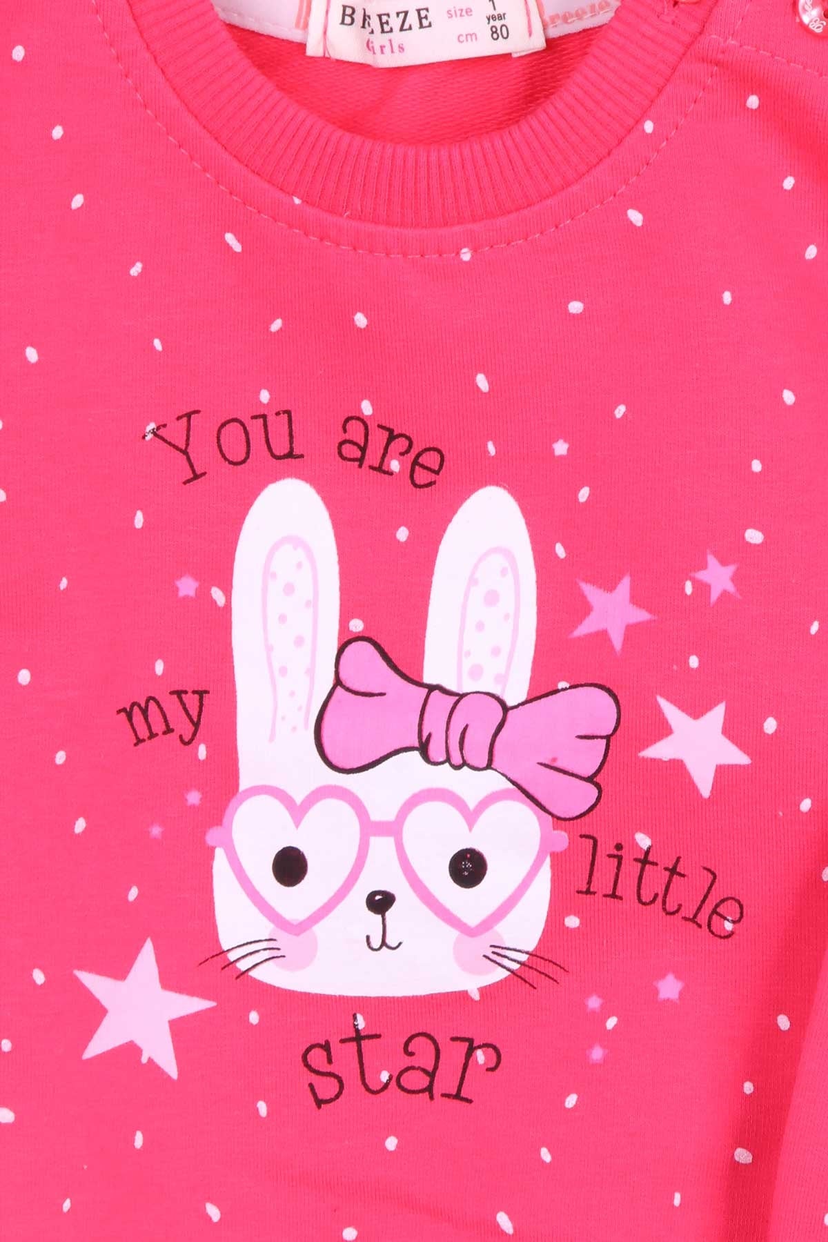 Breeze Kız Bebek Taytlı Takım Tavşancık Baskılı Mercan (6 Ay-2 Yaş)