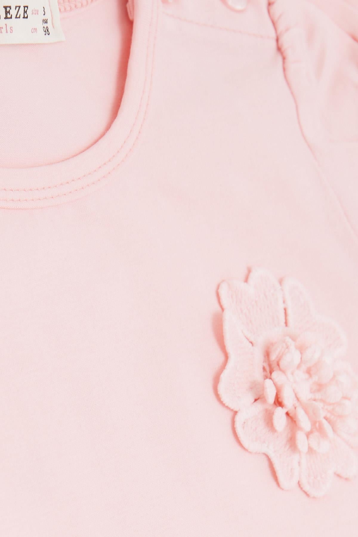 Breeze Kız Bebek Tişört Çiçek Nakışlı Pembe (9 Ay-3 Yaş)