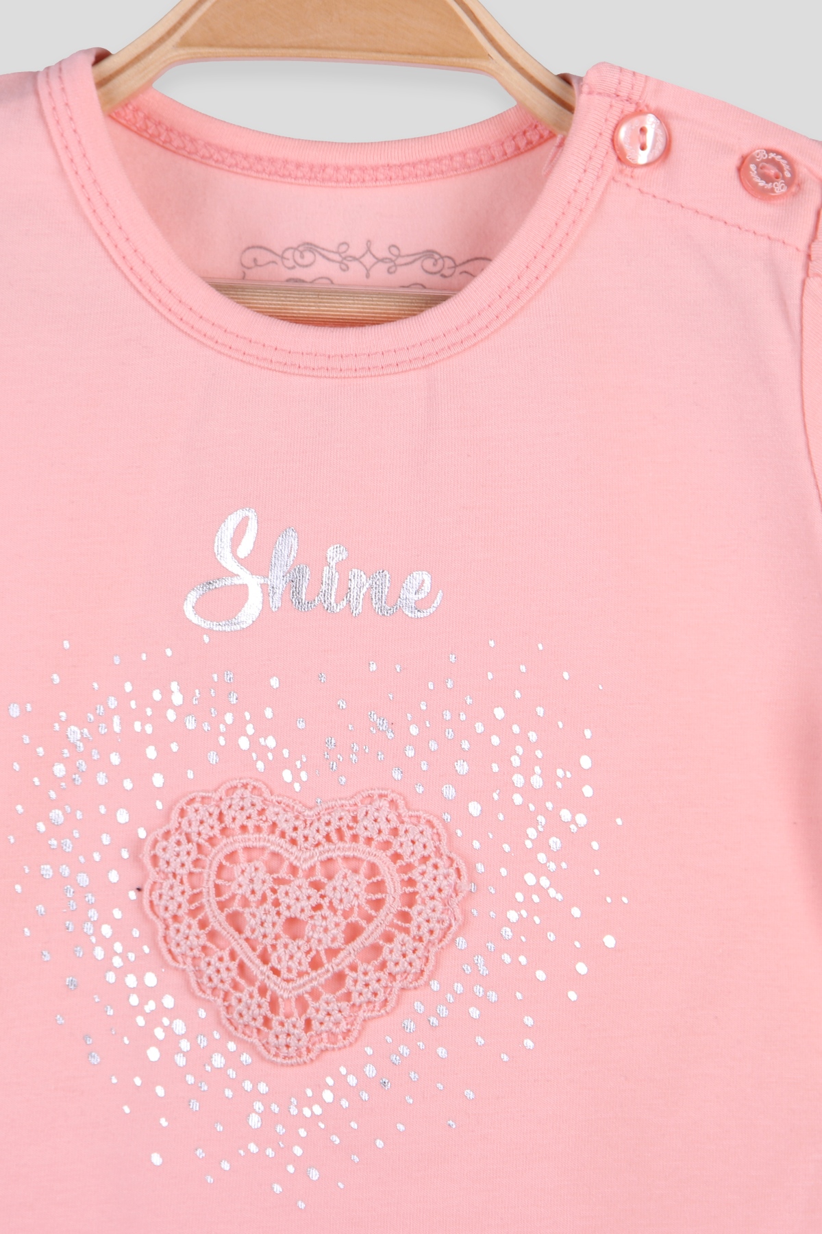 Breeze Kız Bebek Tişört Dantelli Baskılı  Somon (9 Ay-3 Yaş)