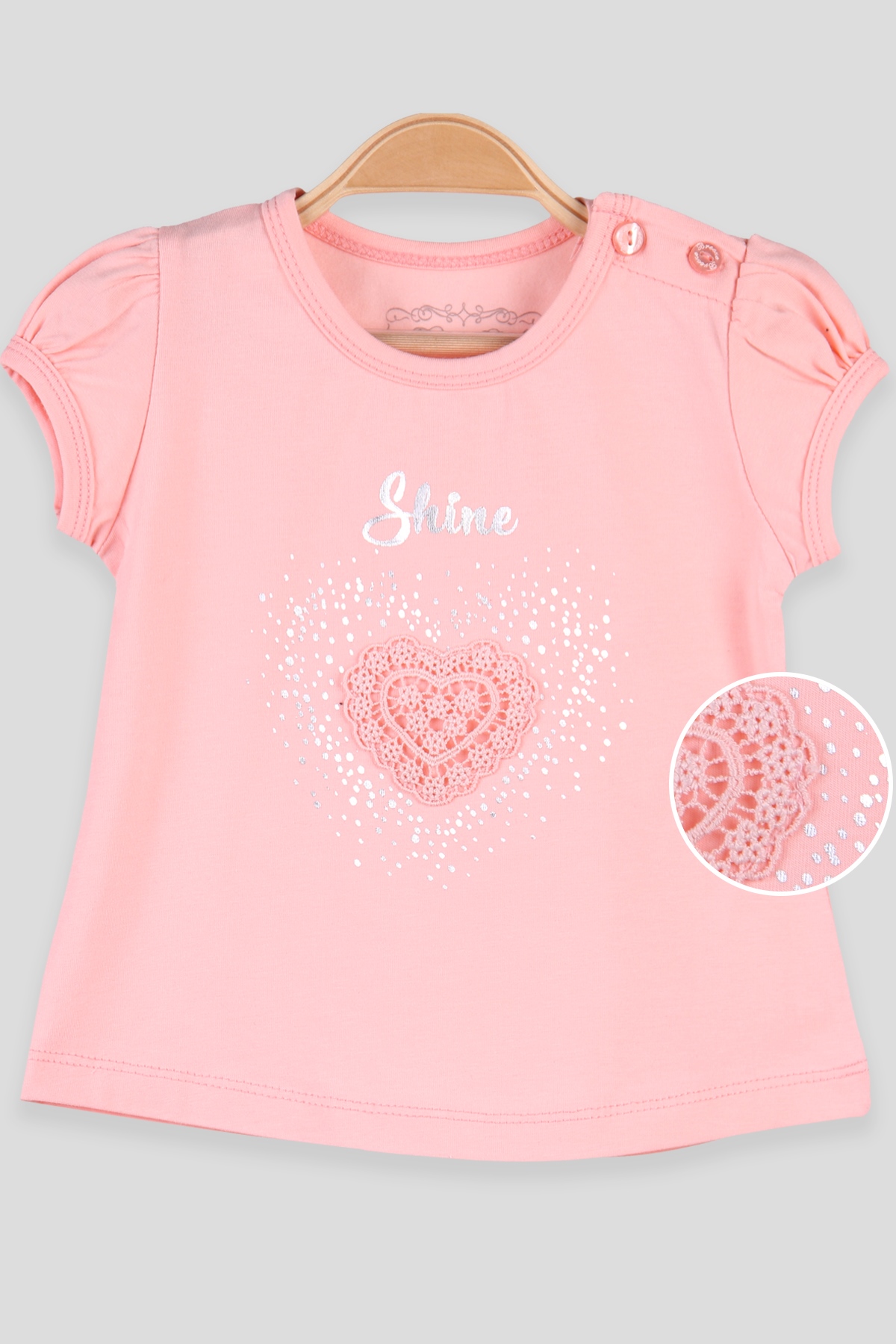 Breeze Kız Bebek Tişört Dantelli Baskılı  Somon (9 Ay-3 Yaş)