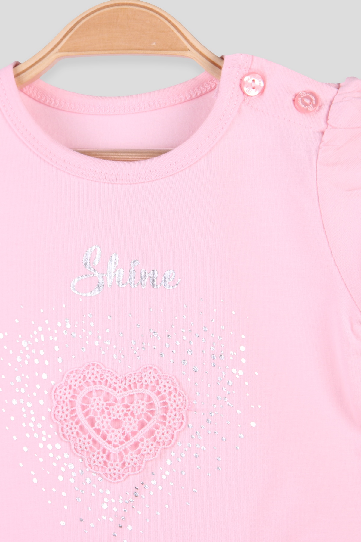 Breeze Kız Bebek Tişört Dantelli Baskılı  Pembe (9 Ay-3 Yaş)