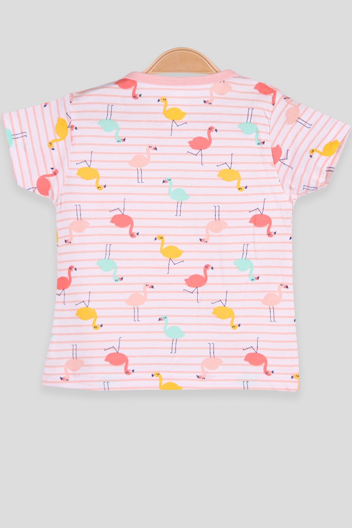 Breeze Kız Bebek Tişört Patlı Çizgili Flamingo Desenli Pudra (1-4 Yaş)