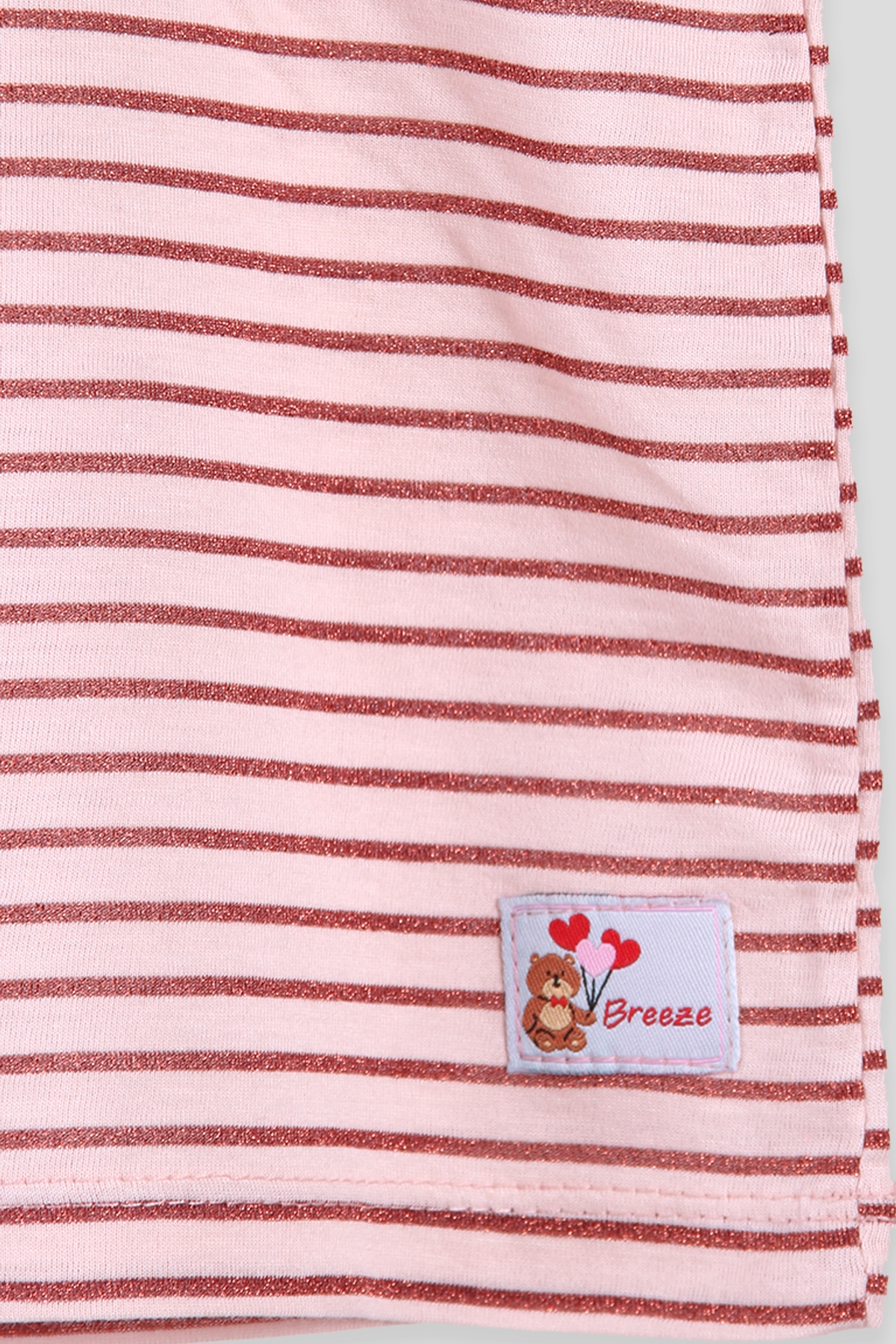 Breeze Kız Bebek Tişört Patlı Çizgili Simli  Pudra (1-4 Yaş)