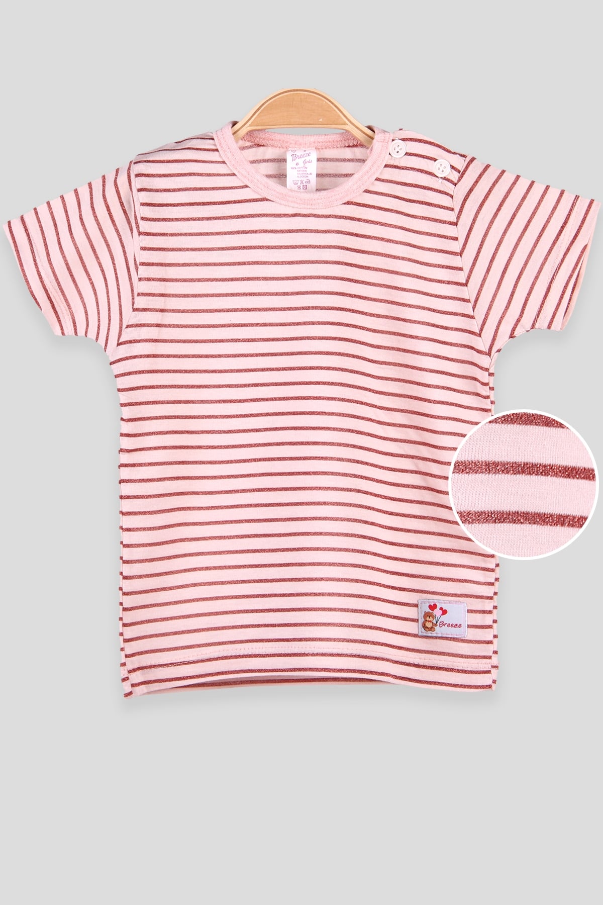 Breeze Kız Bebek Tişört Patlı Çizgili Simli  Pudra (1-4 Yaş)