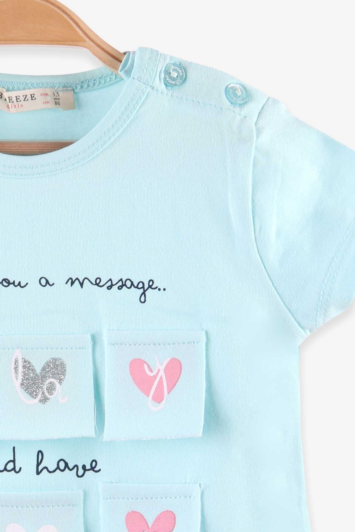 Breeze Kız Bebek Tişört Simli Kalbi Hareketli Turkuaz (1.5 Yaş)