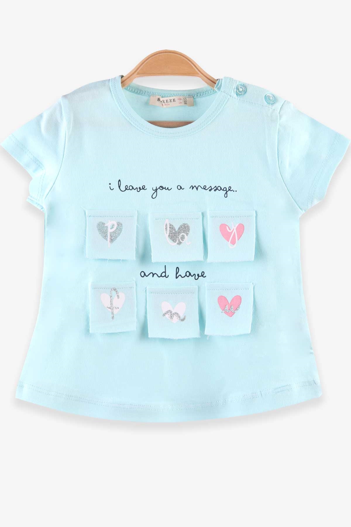 Breeze Kız Bebek Tişört Simli Kalbi Hareketli Turkuaz (1.5 Yaş)