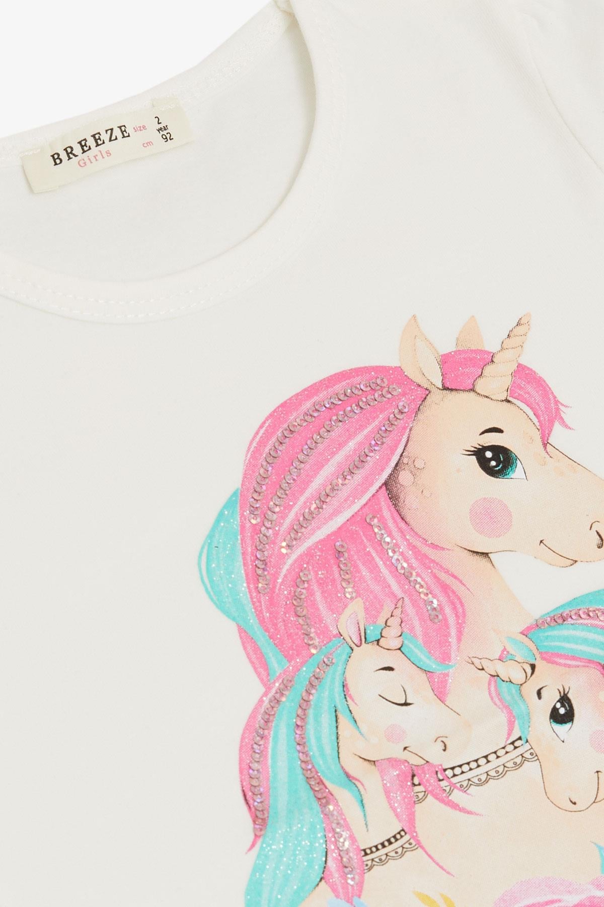 Breeze Kız Bebek Tişört Unicorn Baskılı Ekru (2 Yaş)