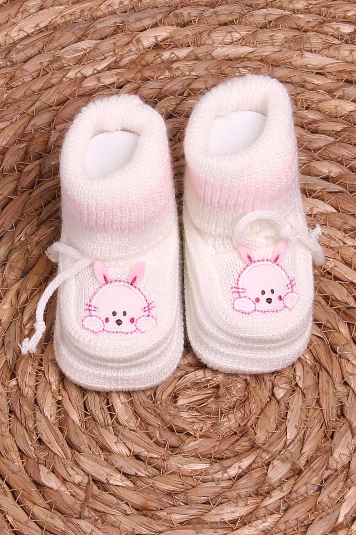 Breeze Kız Bebek Triko Patik İşlemeli Tavşanlı Ekru (Yenidoğan)
