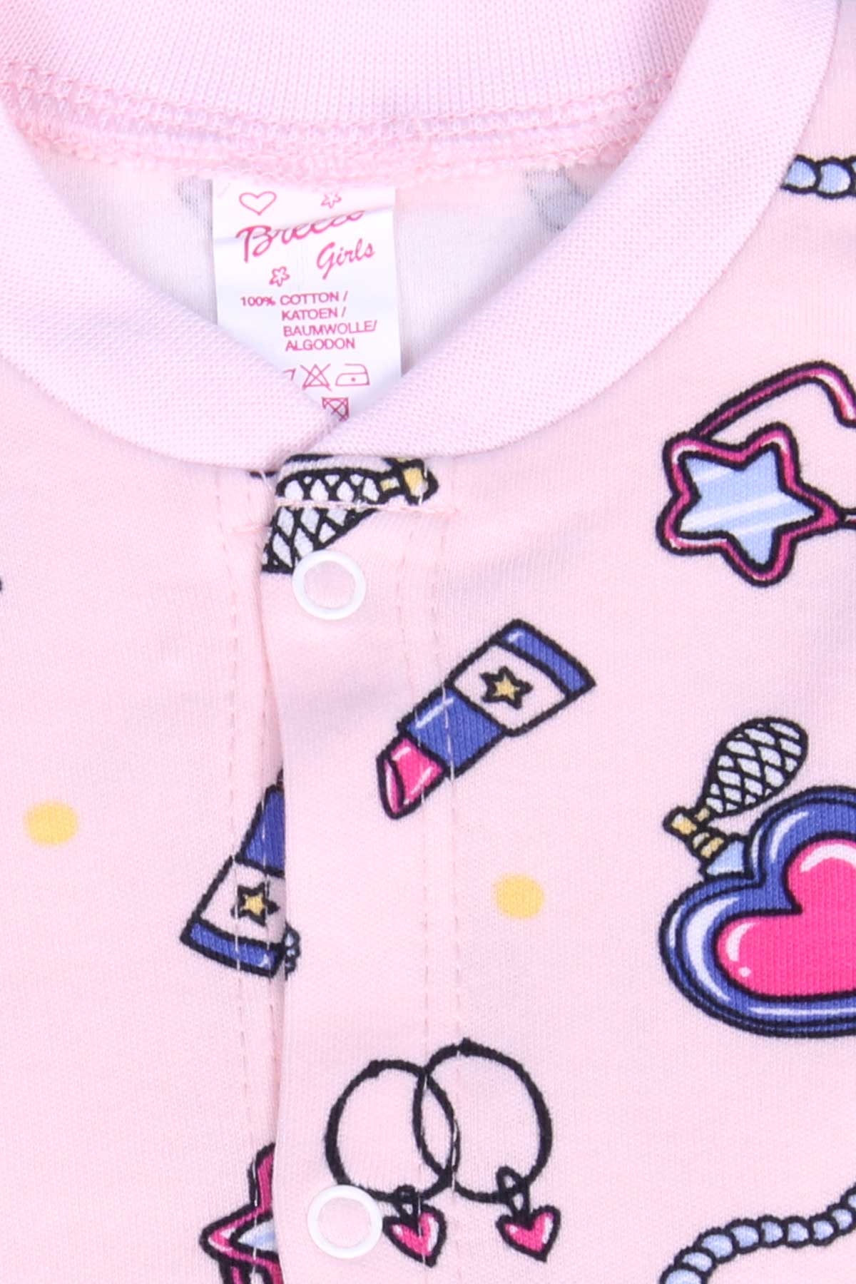 Breeze Kız Bebek Tulum Aksesuar Desenli Şapkalı Set Pudra (0-3 Ay-6 Ay)