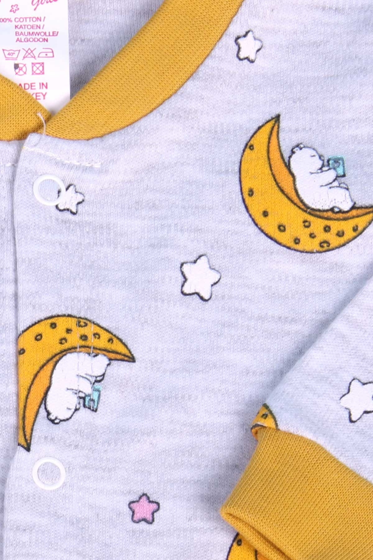 Breeze Kız Bebek Tulum Ay Desenli Şapkalı Set Gri Melanj (0-3 Ay-6 Ay)
