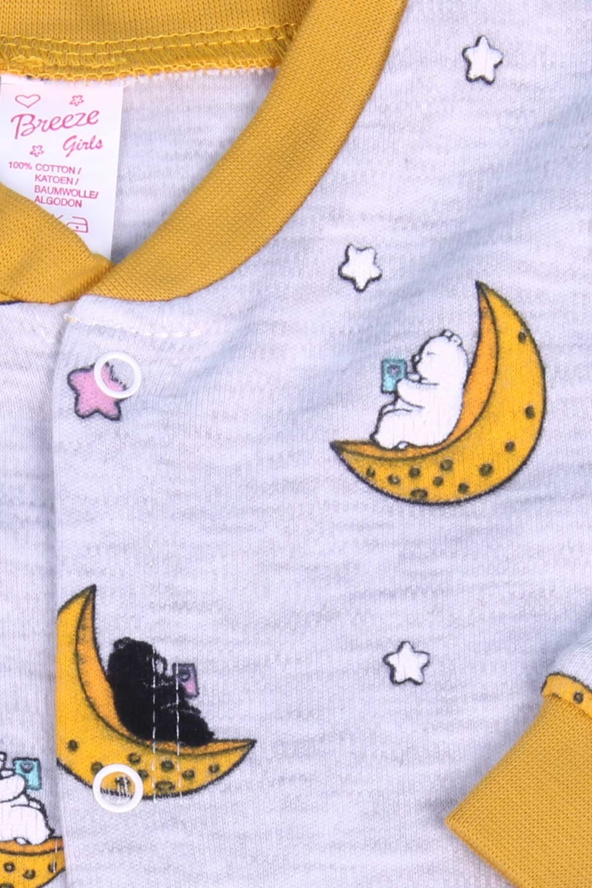 Breeze Kız Bebek Tulum Ay Desenli Şapkalı Set Açık Gri Melanj (0-3 Ay-6 Ay)