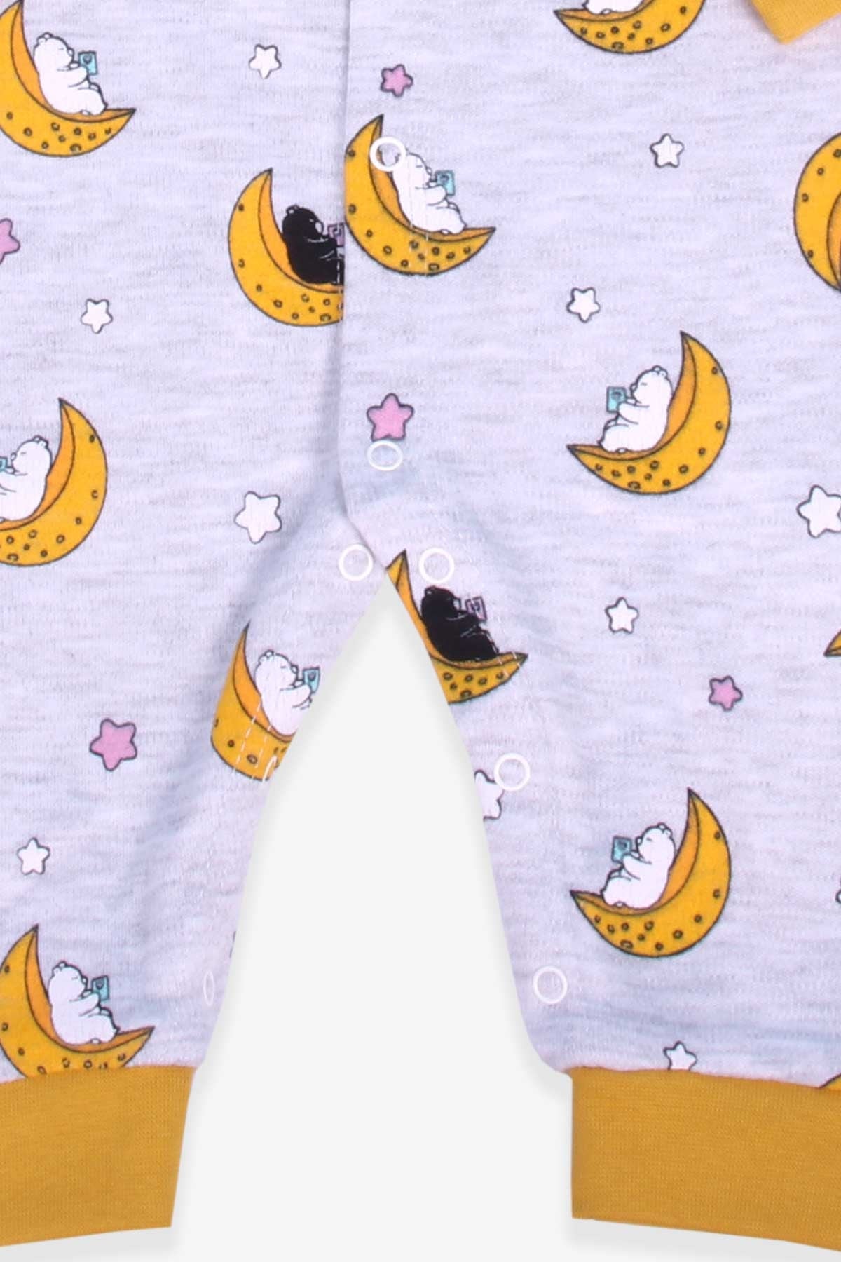 Breeze Kız Bebek Tulum Ay Desenli Şapkalı Set Açık Gri Melanj (0-3 Ay-6 Ay)