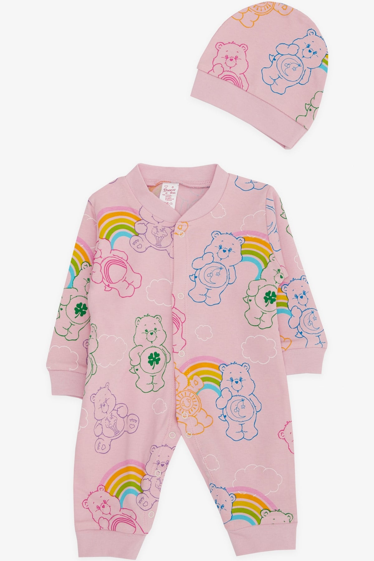 Breeze Kız Bebek Tulum Ayıcık Desenli Pembe (0-3 Ay-6 Ay)