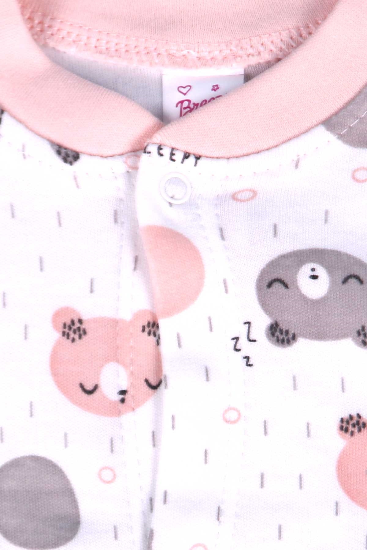 Breeze Kız Bebek Tulum Ayıcık Desenli Şapkalı Set Somon (0-3 Ay-4 Ay)