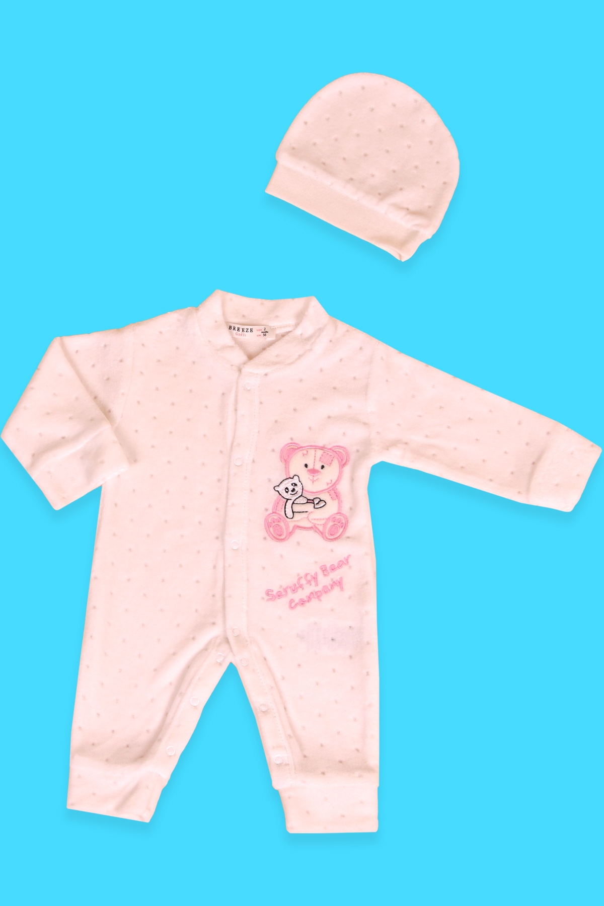 Breeze Kız Bebek Tulum Ayıcıklı Nakışlı Ekru (0-3 Ay-4 Ay)