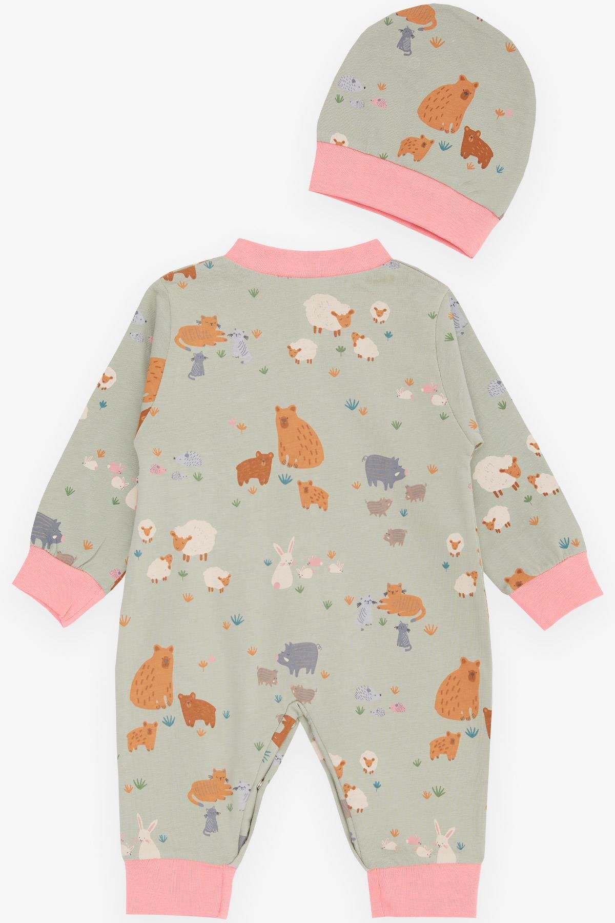 Breeze Kız Bebek Tulum Bahar Temalı Hayvancık Desenli Mint Yeşili (0-6 Ay)