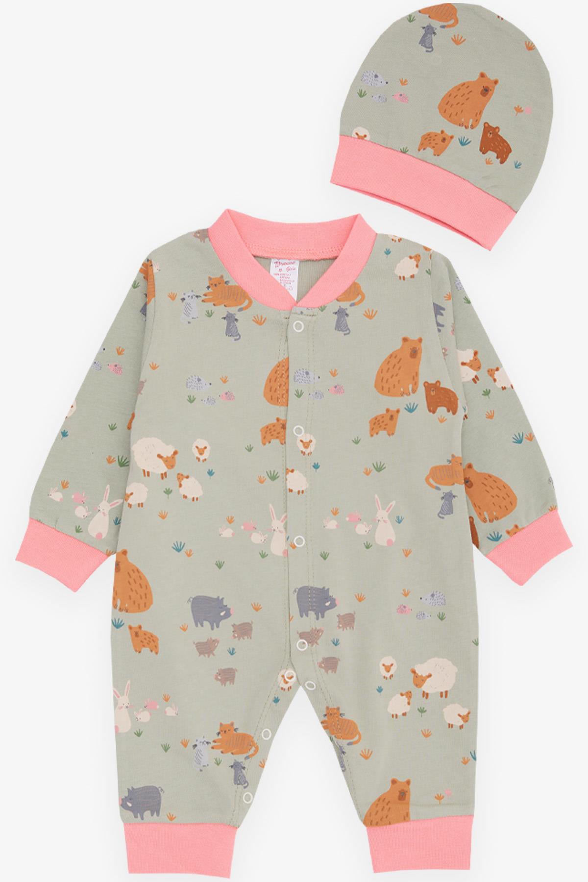 Breeze Kız Bebek Tulum Bahar Temalı Hayvancık Desenli Mint Yeşili (0-6 Ay)