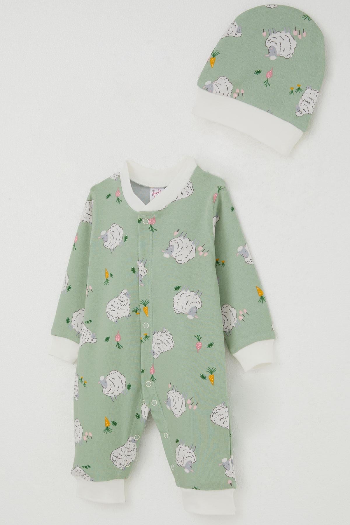 Breeze Kız Bebek Tulum Bahar Temalı Sevimli Koyuncuk Desenli Mint Yeşili (0-6 Ay)