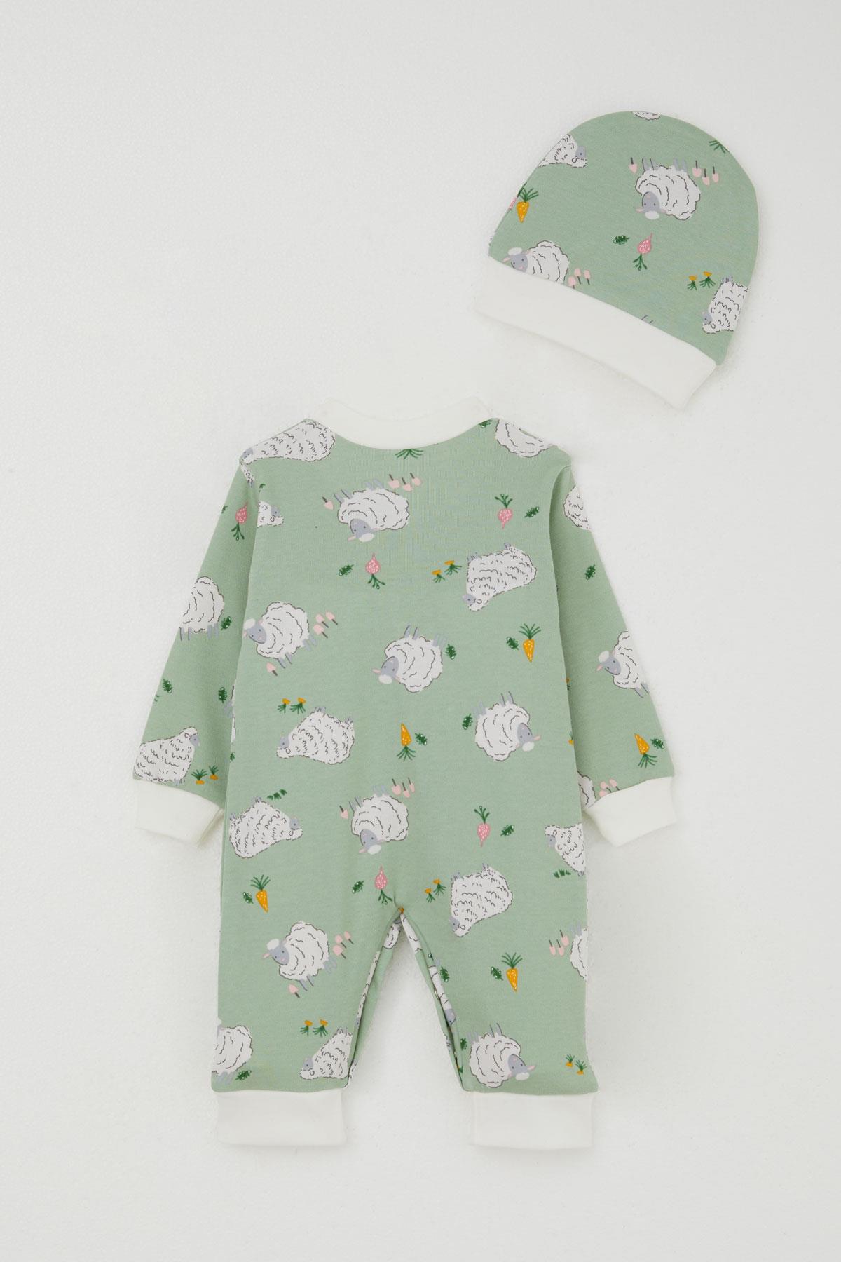 Breeze Kız Bebek Tulum Bahar Temalı Sevimli Koyuncuk Desenli Mint Yeşili (0-6 Ay)