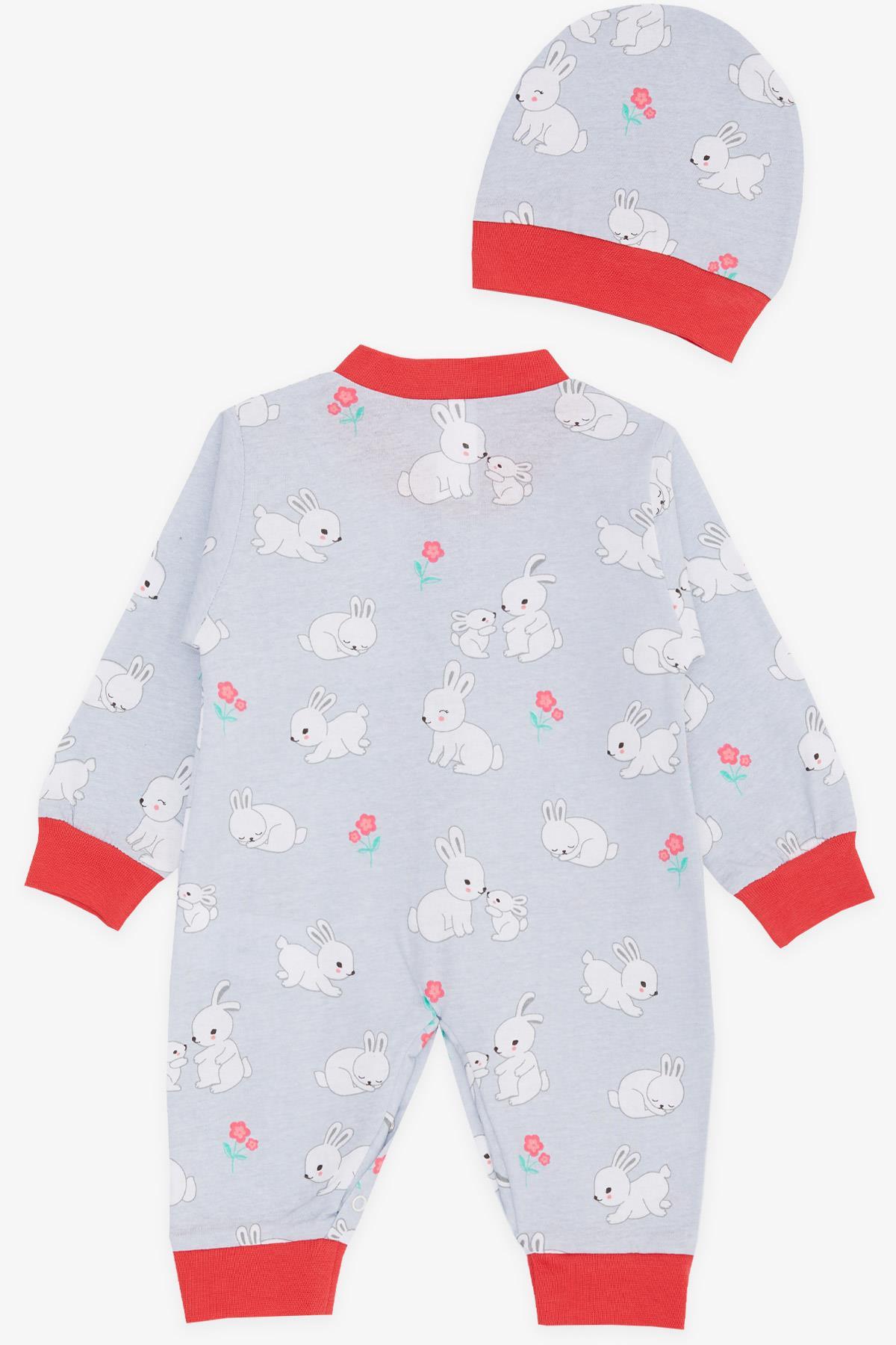 Breeze Kız Bebek Tulum Bahar Temalı Tavşancık Desenli Buz Mavisi (0-3 Ay-6 Ay)