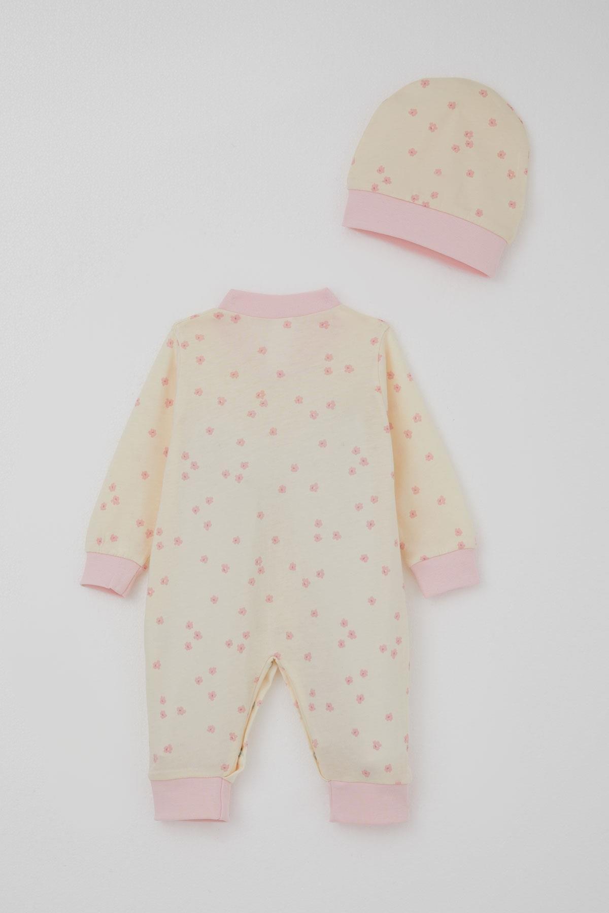 Breeze Kız Bebek Tulum Çiçek Desenli Krem (0-6 Ay)