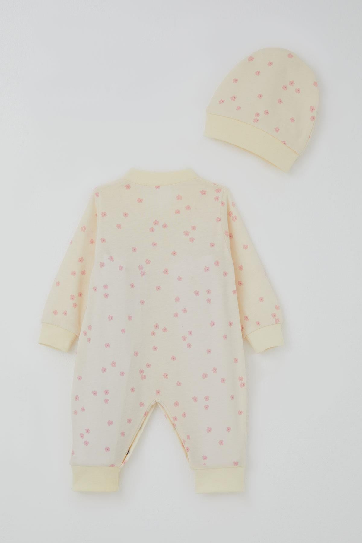 Breeze Kız Bebek Tulum Çiçek Desenli Krem (0-6 Ay)