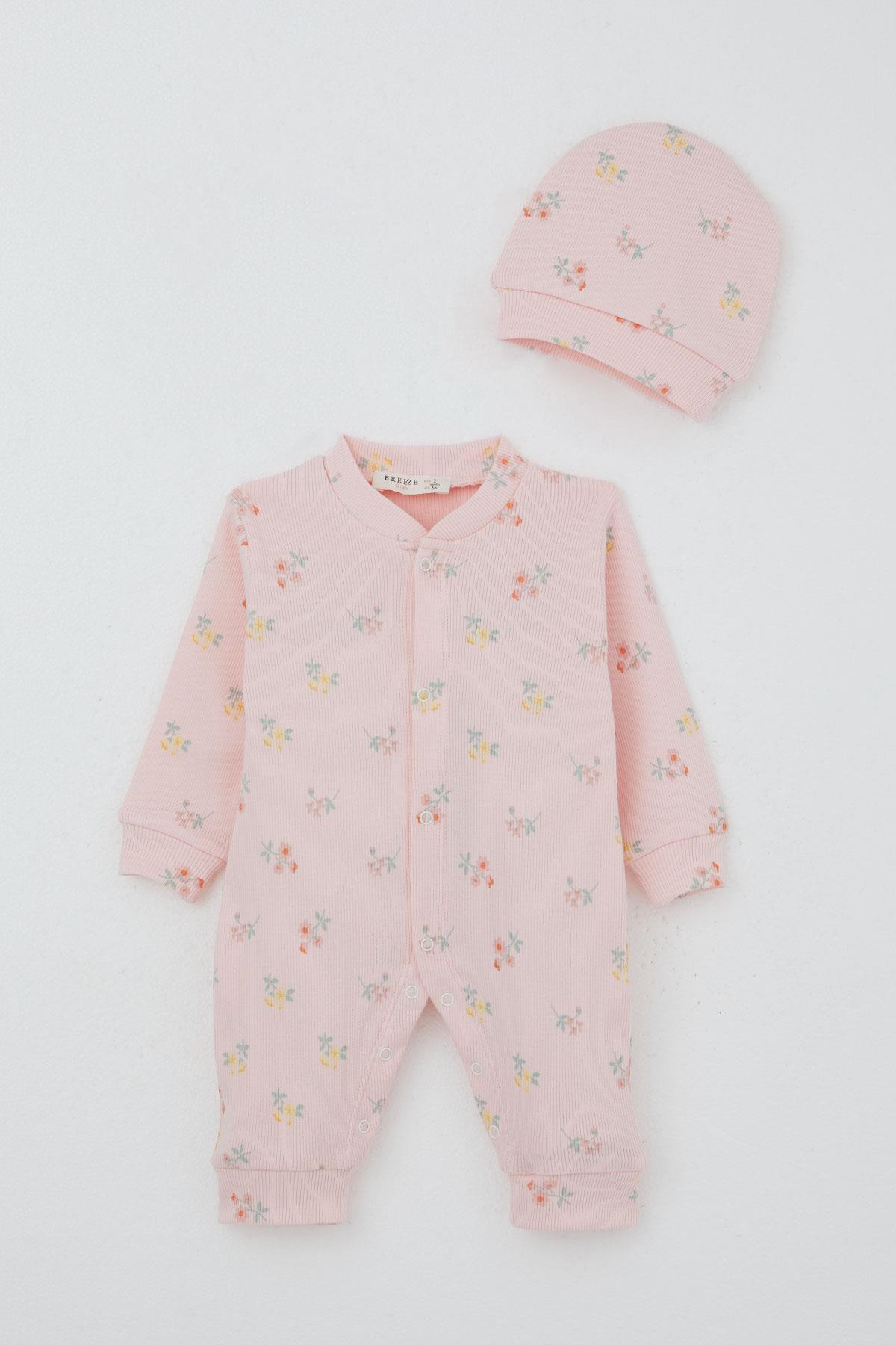 Breeze Kız Bebek Tulum Çiçek Desenli Pembe (0-6 Ay)