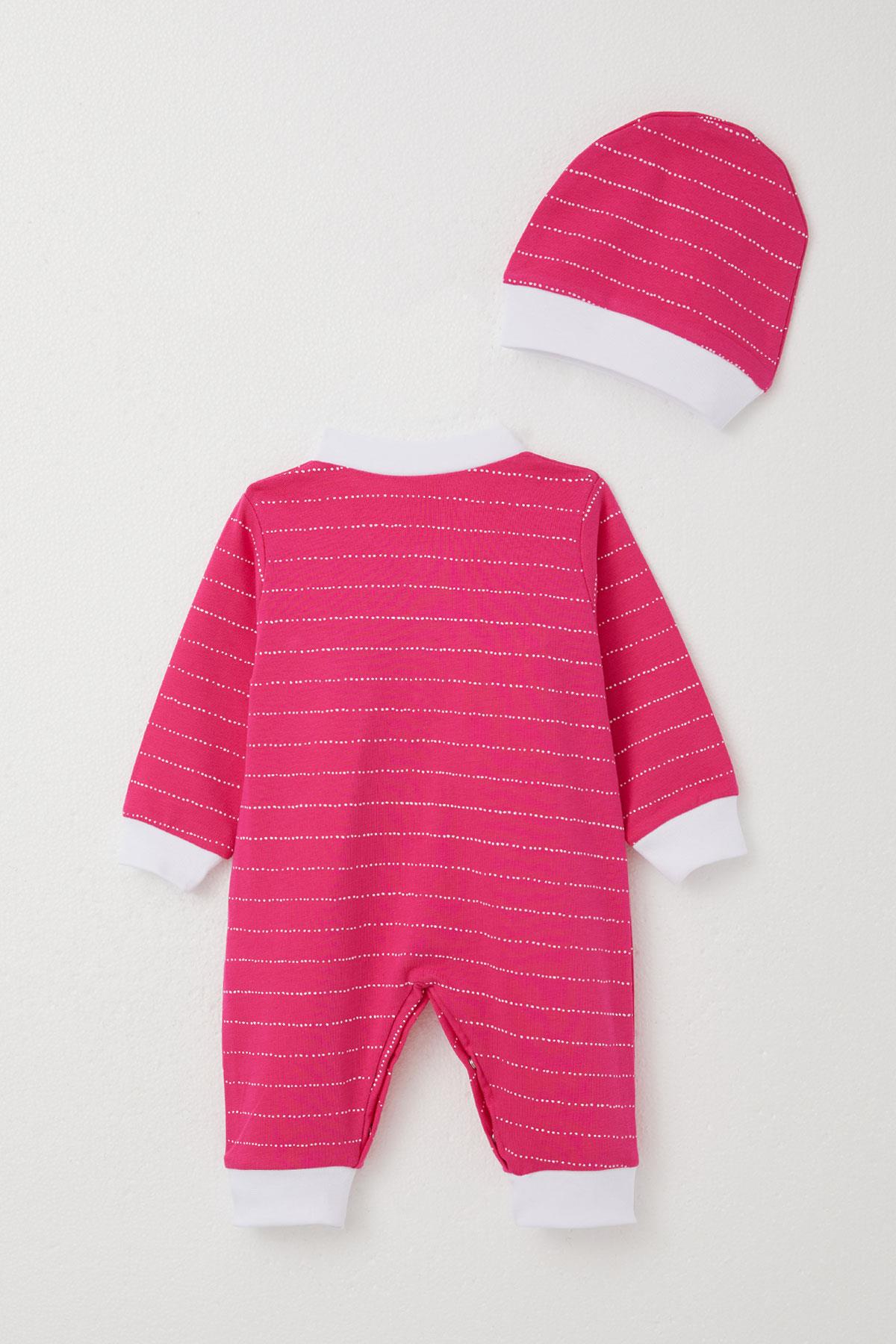 Breeze Kız Bebek Tulum Çizgili Fuşya (0-6 Ay)
