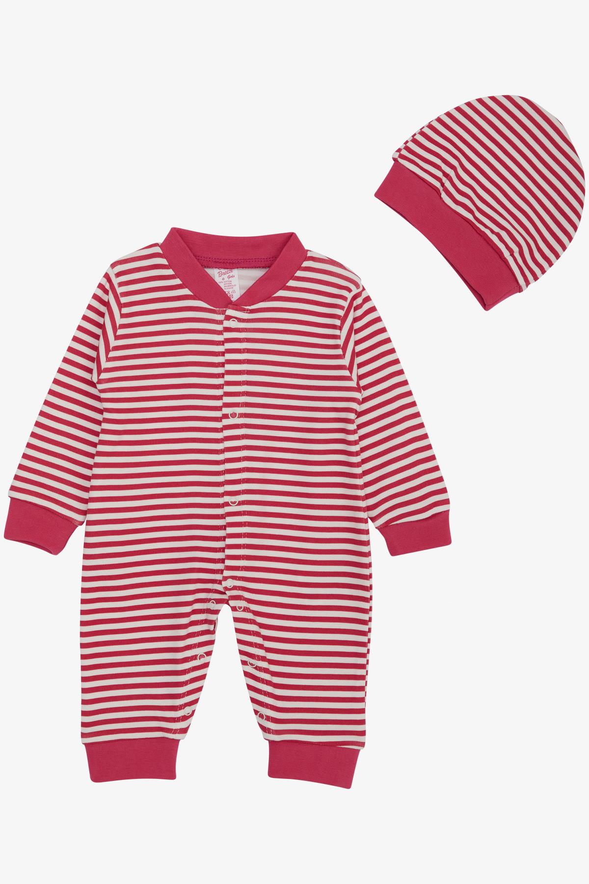 Breeze Kız Bebek Tulum Çizgili Fuşya (0-6 Ay)