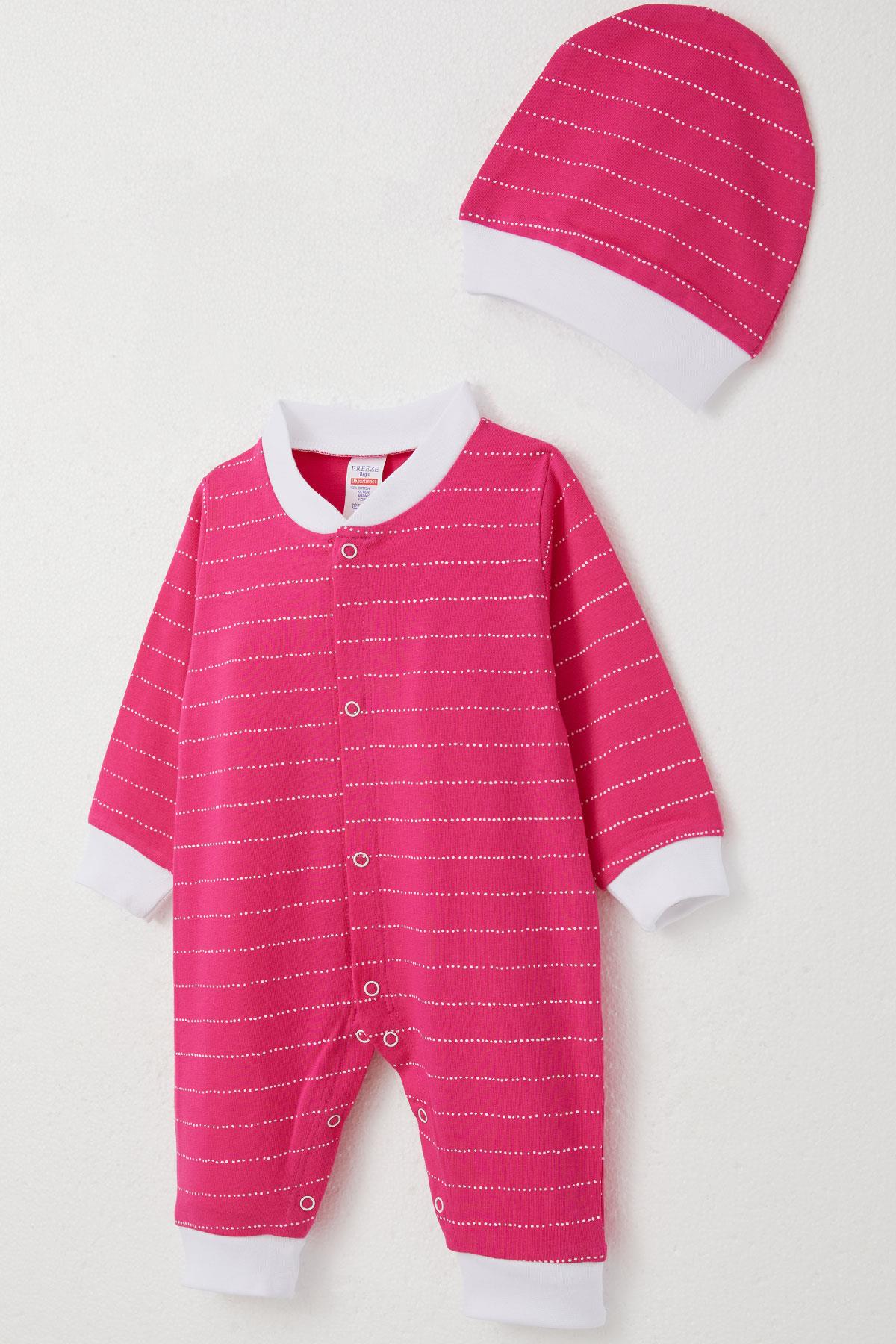 Breeze Kız Bebek Tulum Çizgili Fuşya (0-6 Ay)