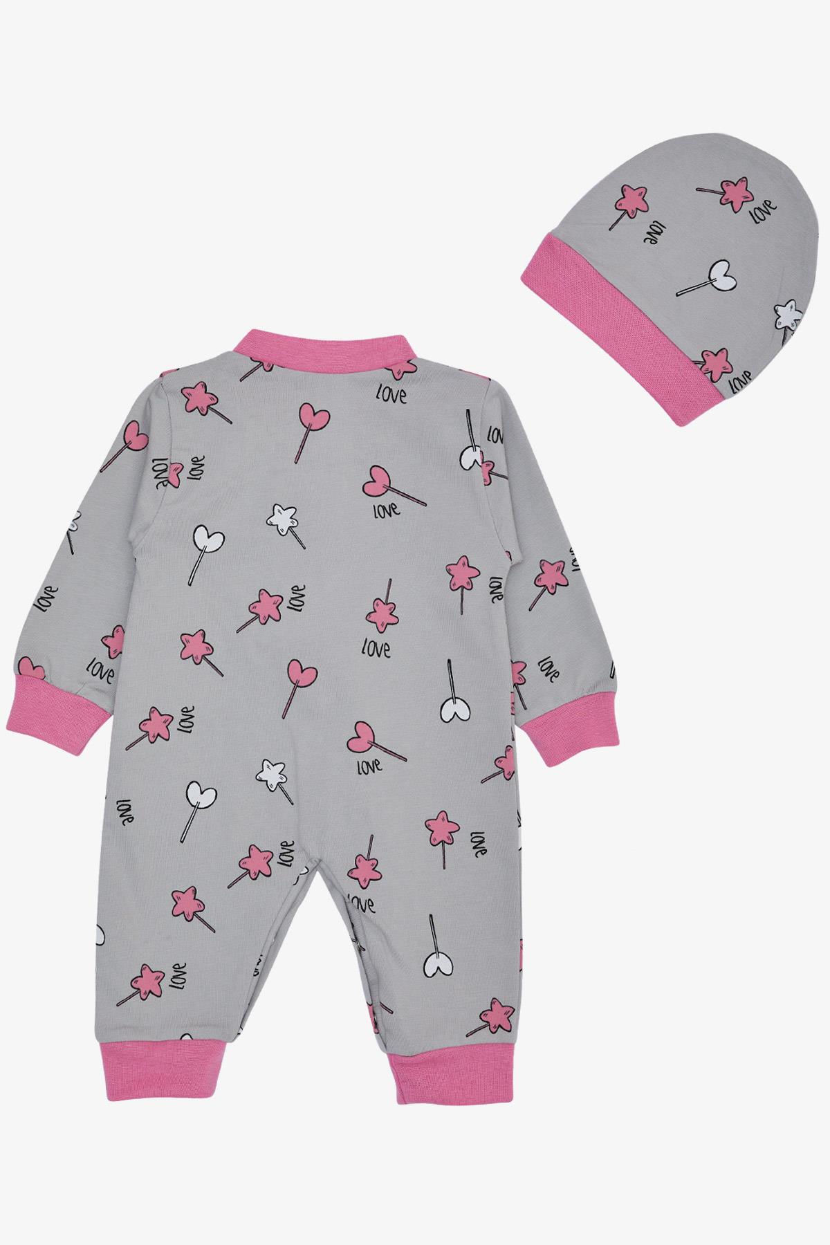 Breeze Kız Bebek Tulum Çubuklu Şeker Desenli Gri (0-6 Ay)