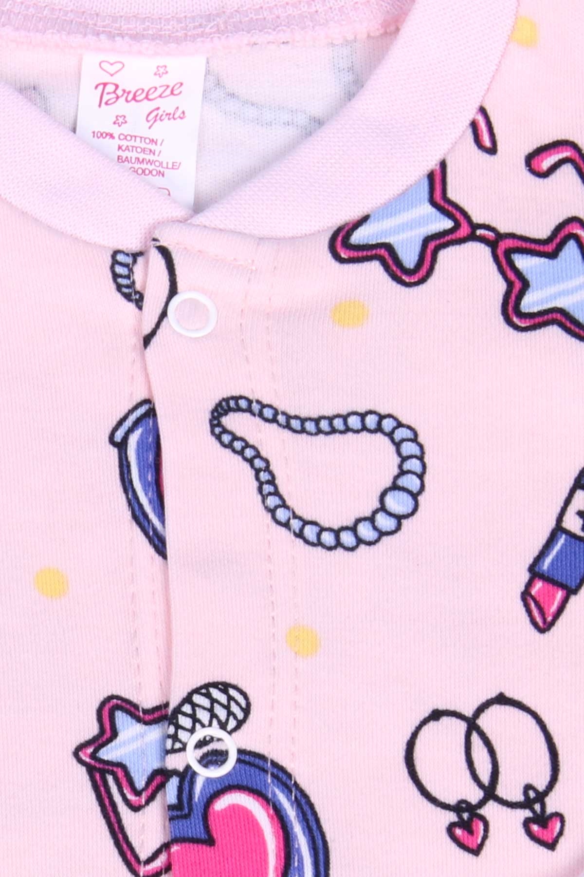 Breeze Kız Bebek Tulum Desenli Şapkalı Set Somon (0-3 Ay-6 Ay)