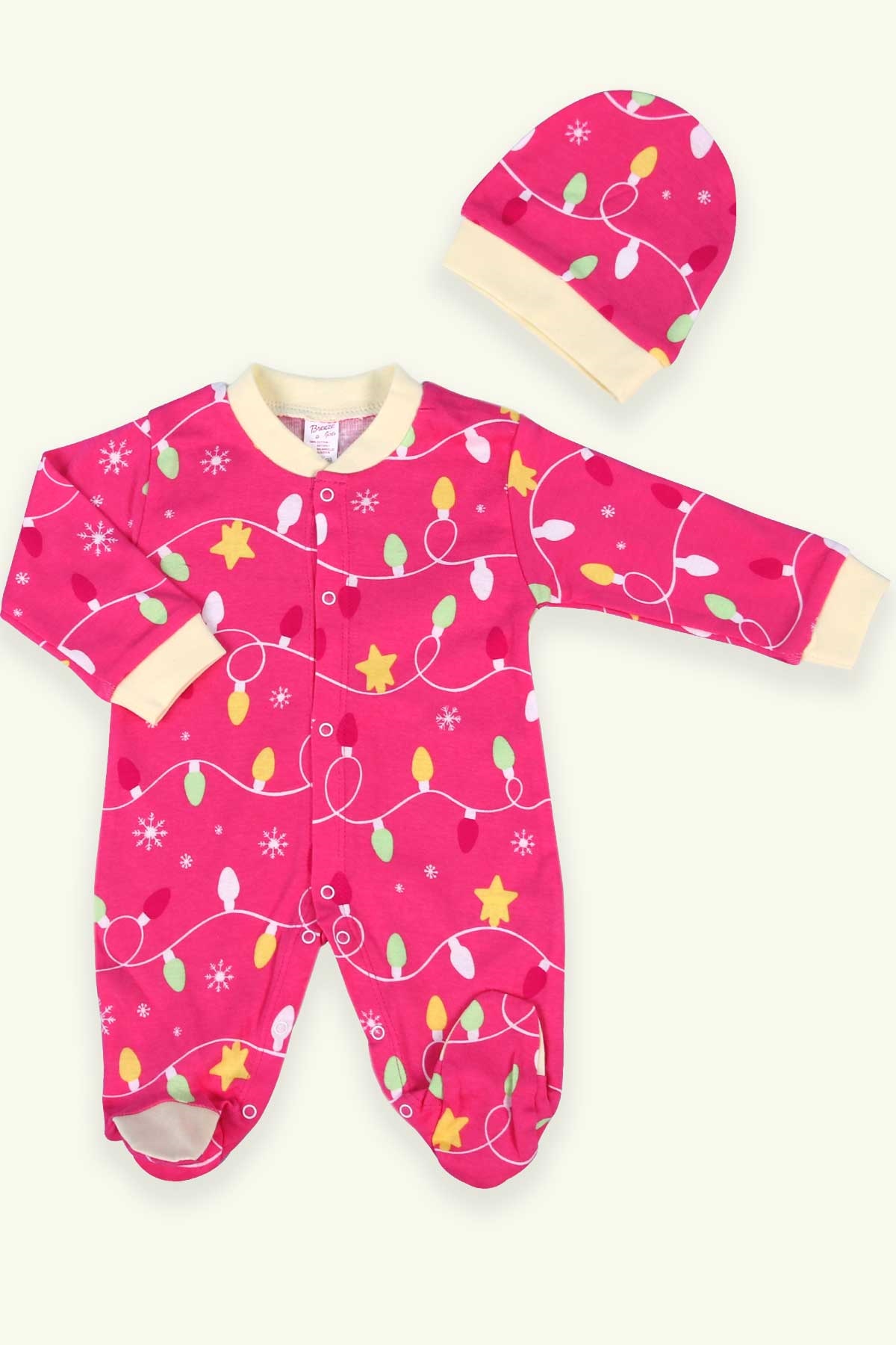Breeze Kız Bebek Tulum Desenli Şapkalı Set Pembe (0-3 Ay-4 Ay)