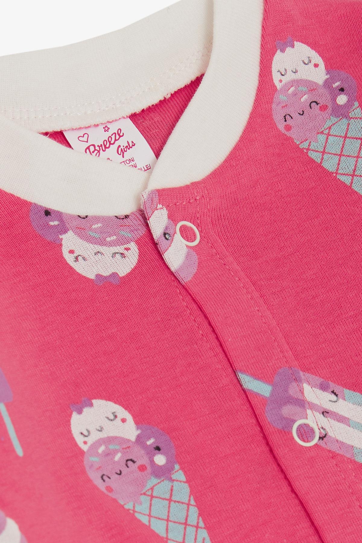 Breeze Kız Bebek Tulum Dondurma Desenli Fuşya (0-6 Ay)