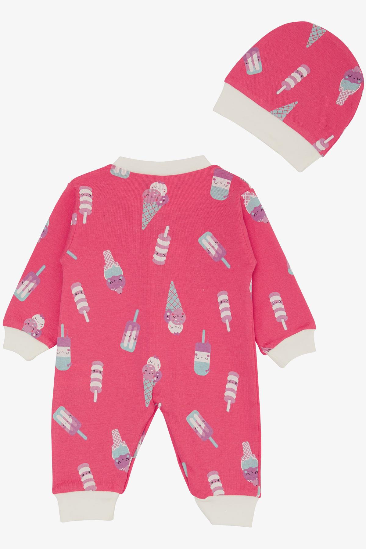 Breeze Kız Bebek Tulum Dondurma Desenli Fuşya (0-6 Ay)