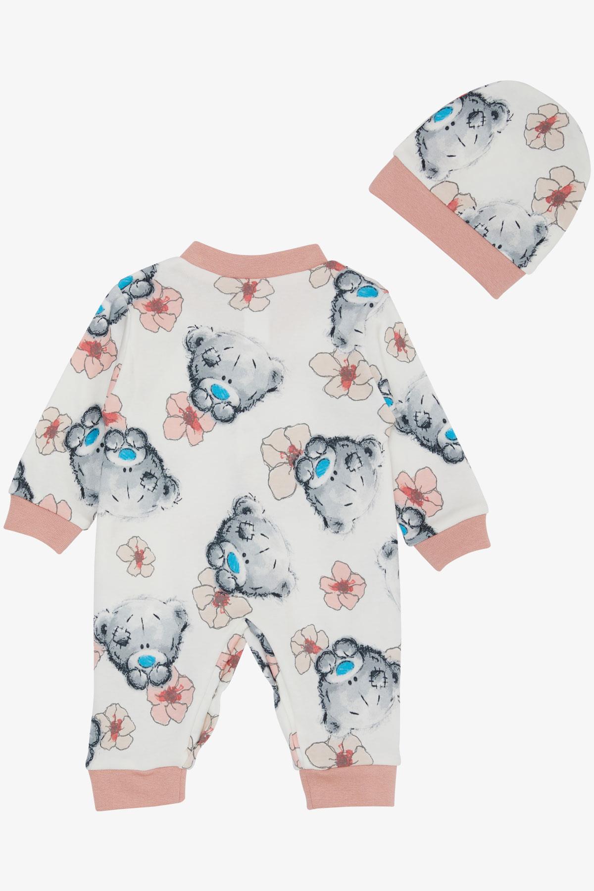 Breeze Kız Bebek Tulum Düşünceli Ayıcık & Çiçek Desenli Ekru (0-6 Ay)
