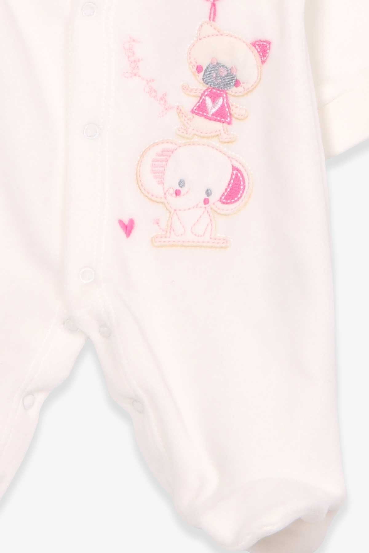 Breeze Kız Bebek Tulum Fil Nakışlı Şapkalı Set Ekru (0-3 Ay-6 Ay)