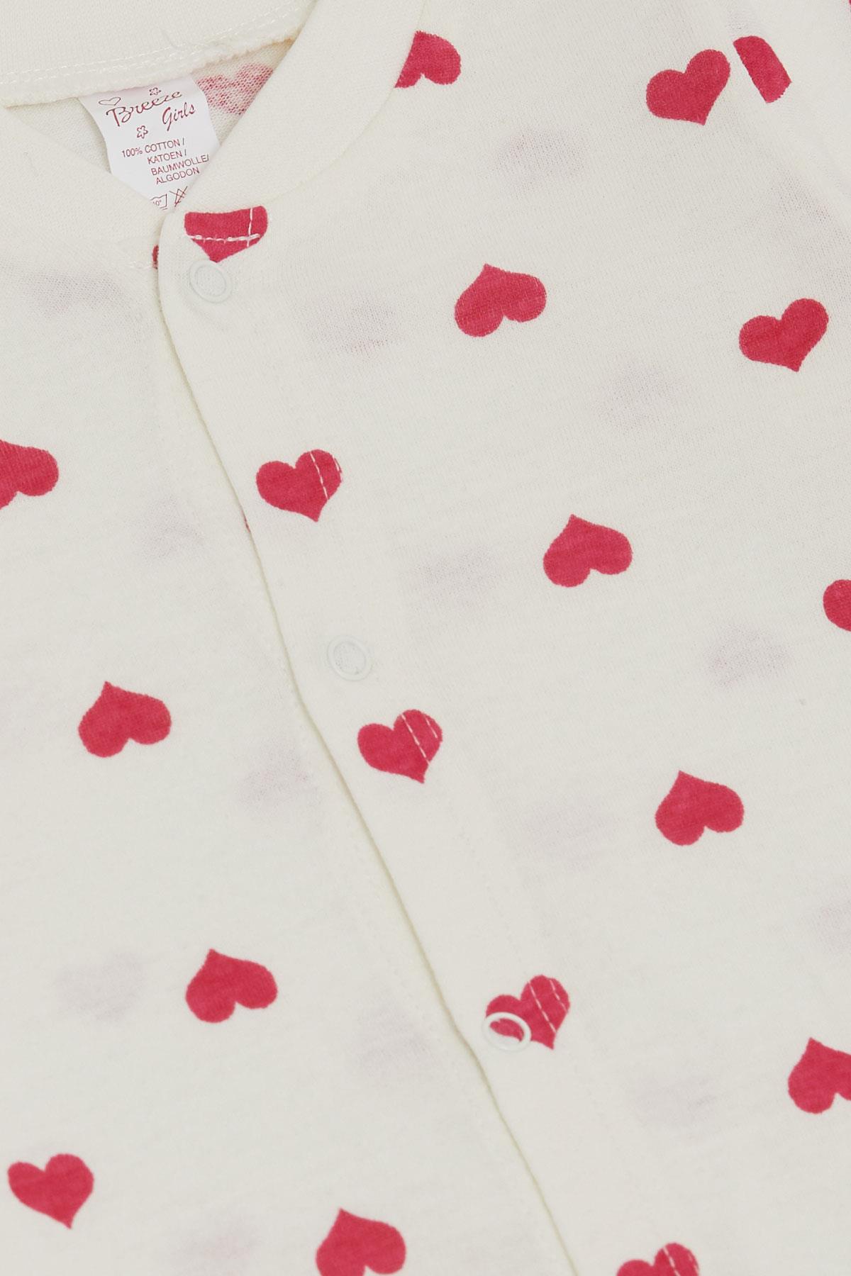 Breeze Kız Bebek Tulum Kalp Desenli Ekru (0-6 Ay)