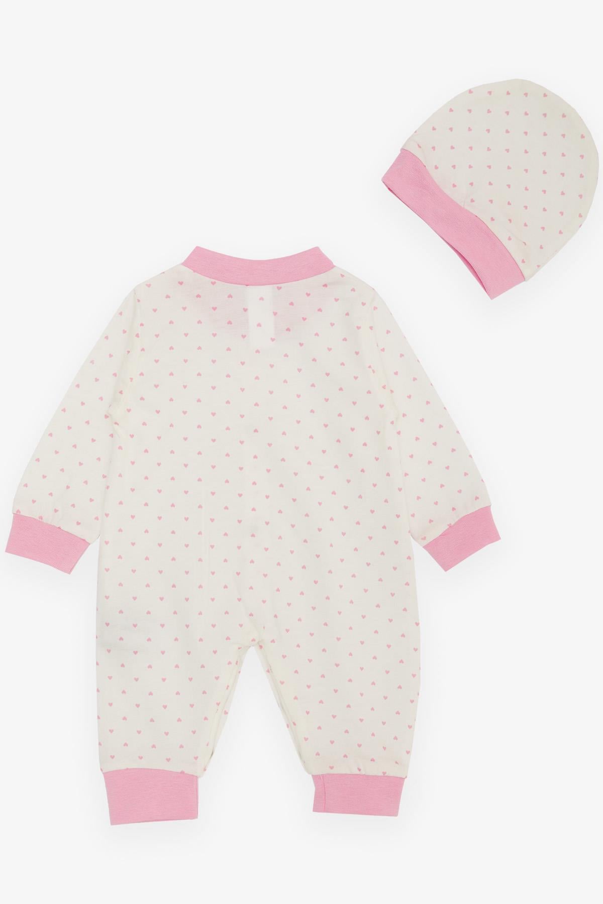 Breeze Kız Bebek Tulum Kalp Desenli Ekru (0-6 Ay)