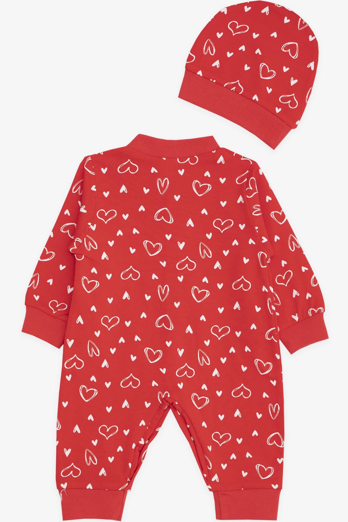 Breeze Kız Bebek Tulum Kalp Desenli Kırmızı (0-3 Ay-6 Ay)