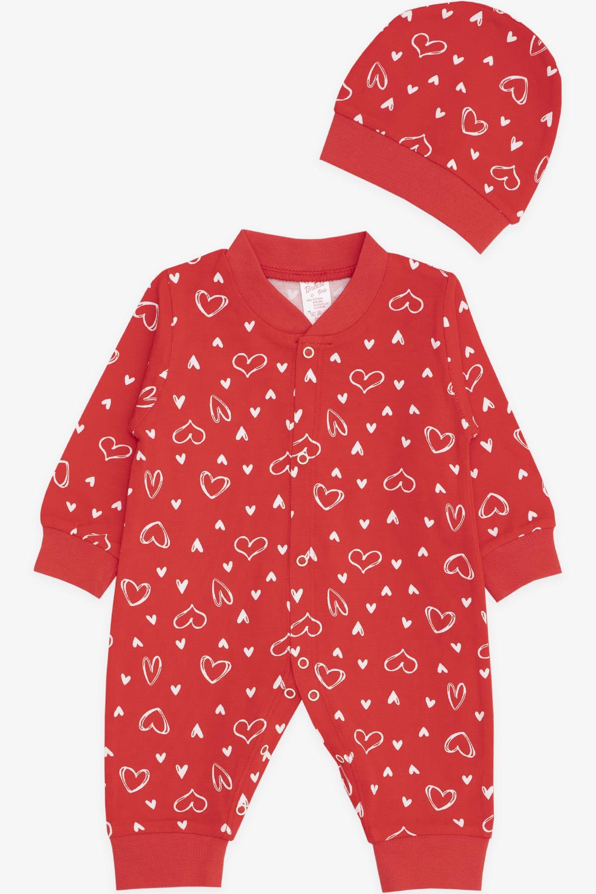 Breeze Kız Bebek Tulum Kalp Desenli Kırmızı (0-3 Ay-6 Ay)
