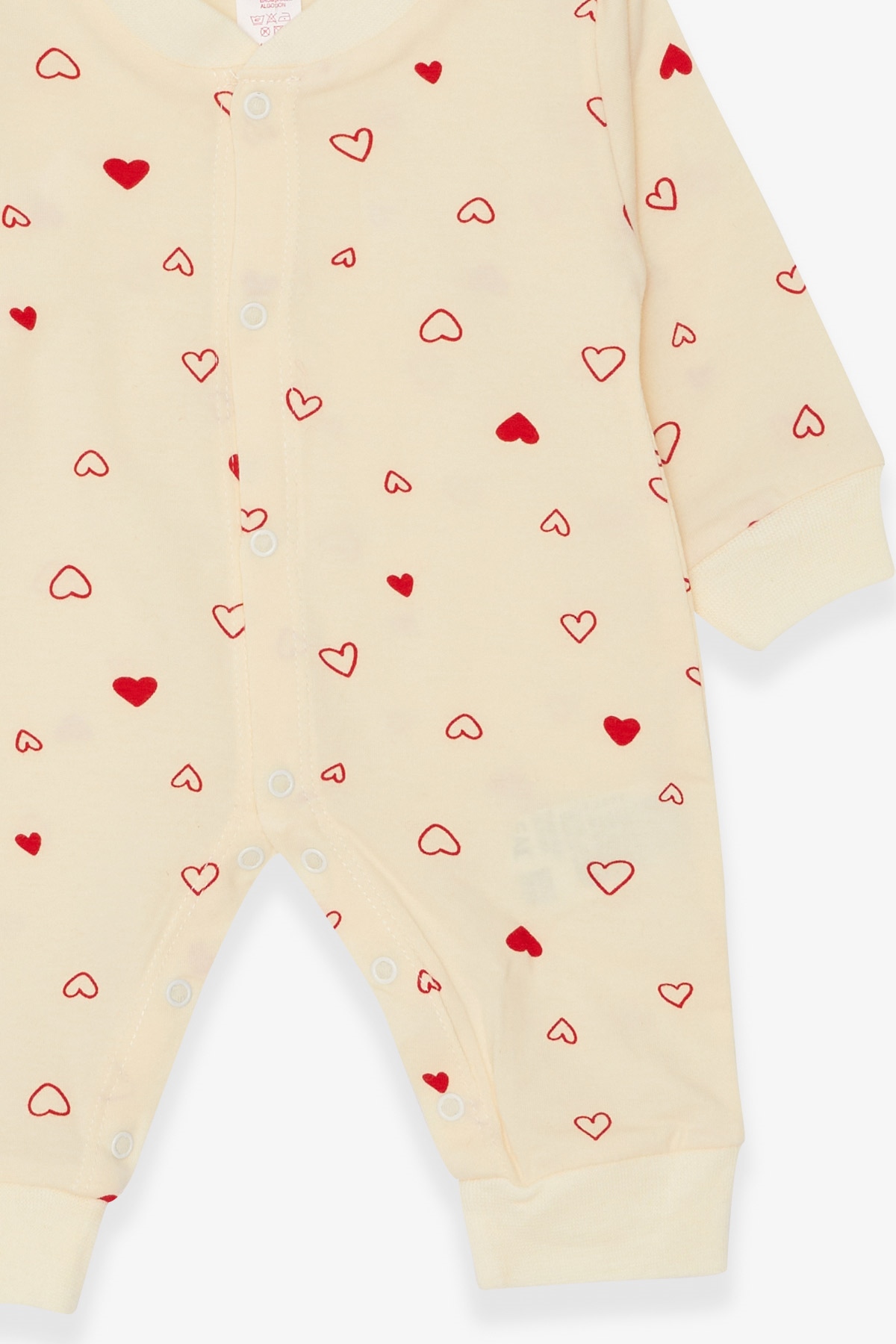 Breeze Kız Bebek Tulum Kalp Desenli Krem (0-3 Ay-6 Ay)