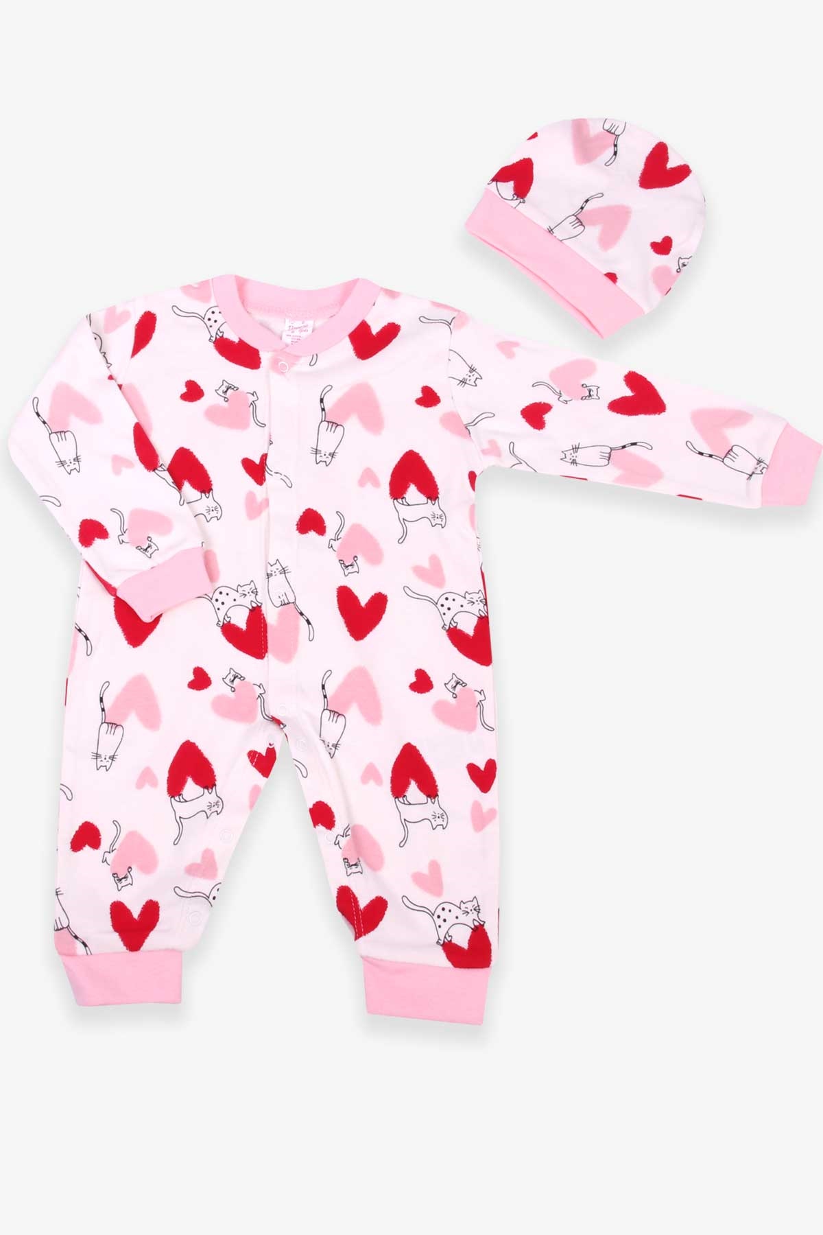 Breeze Kız Bebek Tulum Kalp Desenli Şapkalı Set Ekru (0-3-6 Ay)