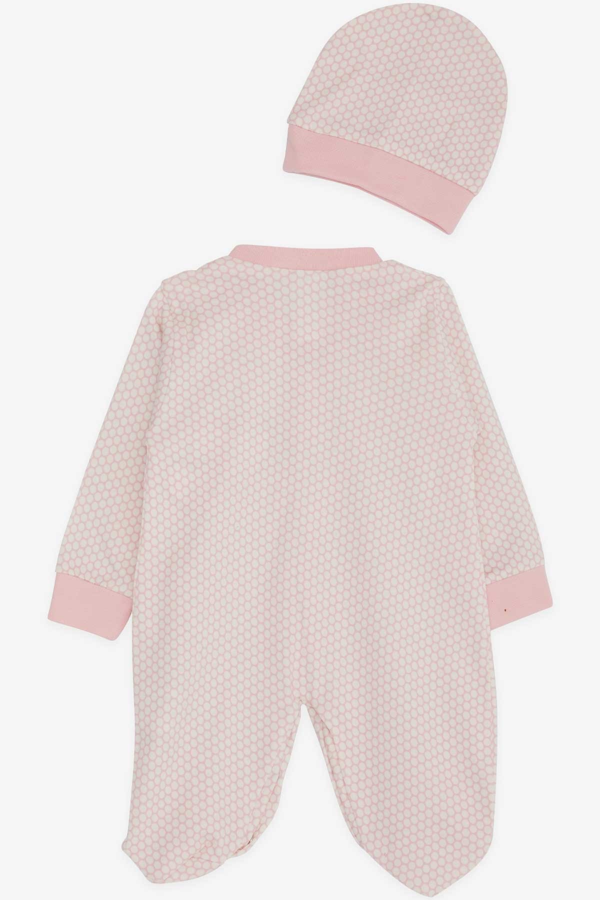 Breeze Kız Bebek Tulum Kalp Nakışlı Puantiye Desenli Pudra (4-6 Ay)