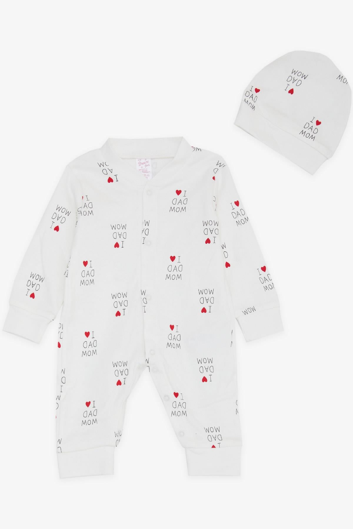 Breeze Kız Bebek Tulum Kalp Yazı Desenli Beyaz (0-6 Ay)