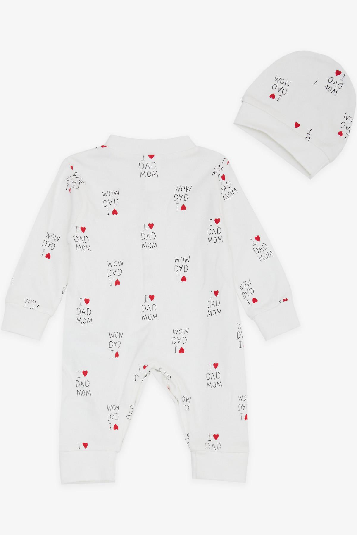 Breeze Kız Bebek Tulum Kalp Yazı Desenli Beyaz (0-6 Ay)