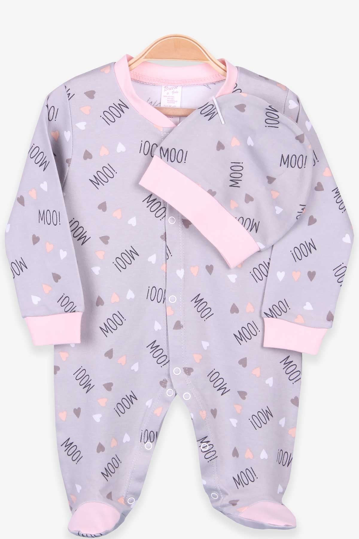 Breeze Kız Bebek Tulum Kalpli Şapkalı Set Gri (0-3-6 Ay)