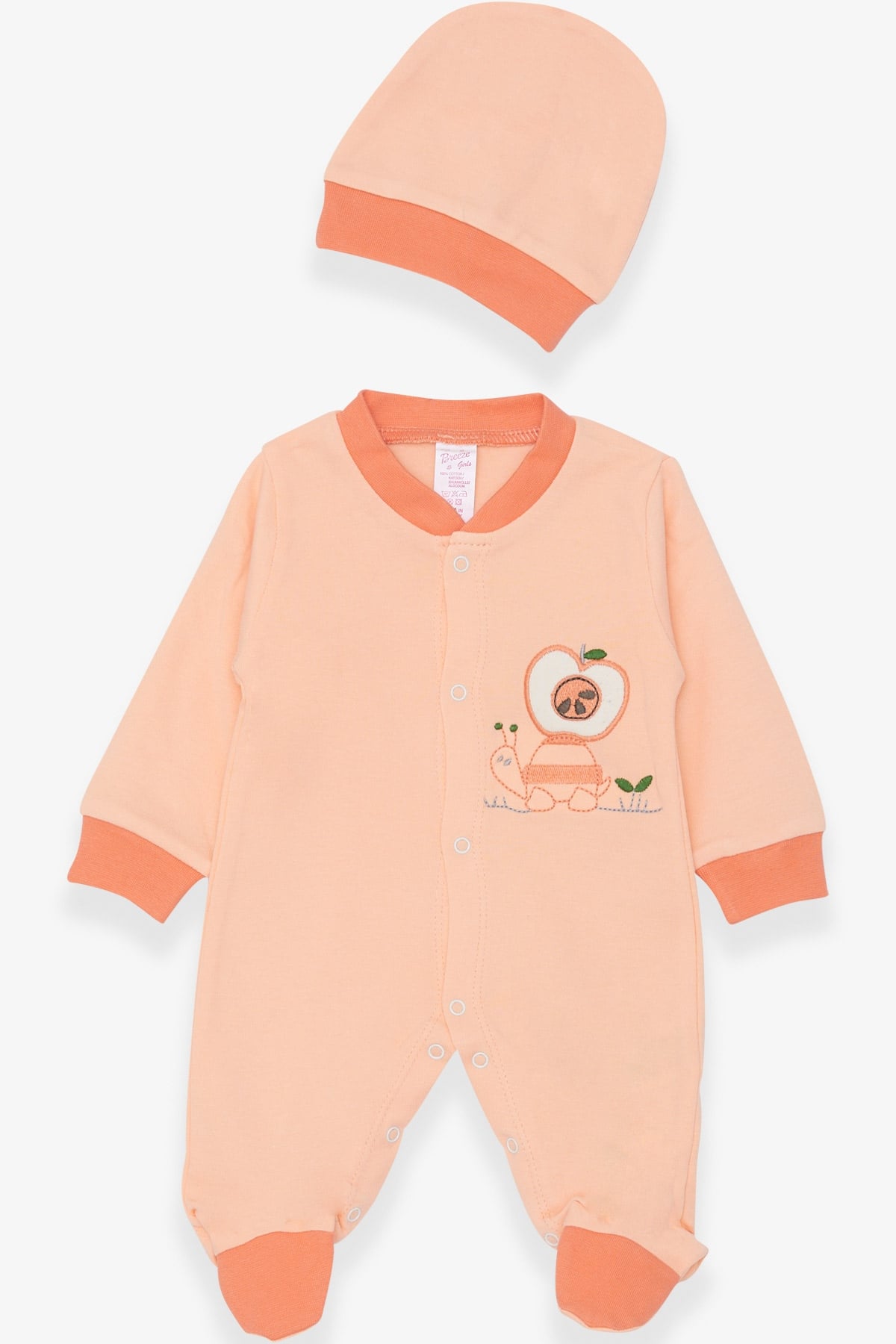 Breeze Kız Bebek Tulum Kaplumbağa Nakışlı Somon (0-3 Ay-6 Ay)