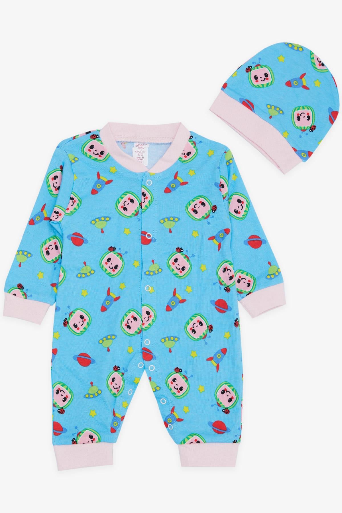 Breeze Kız Bebek Tulum Karpuz Desenli Açık Mavi (0-4 Ay)
