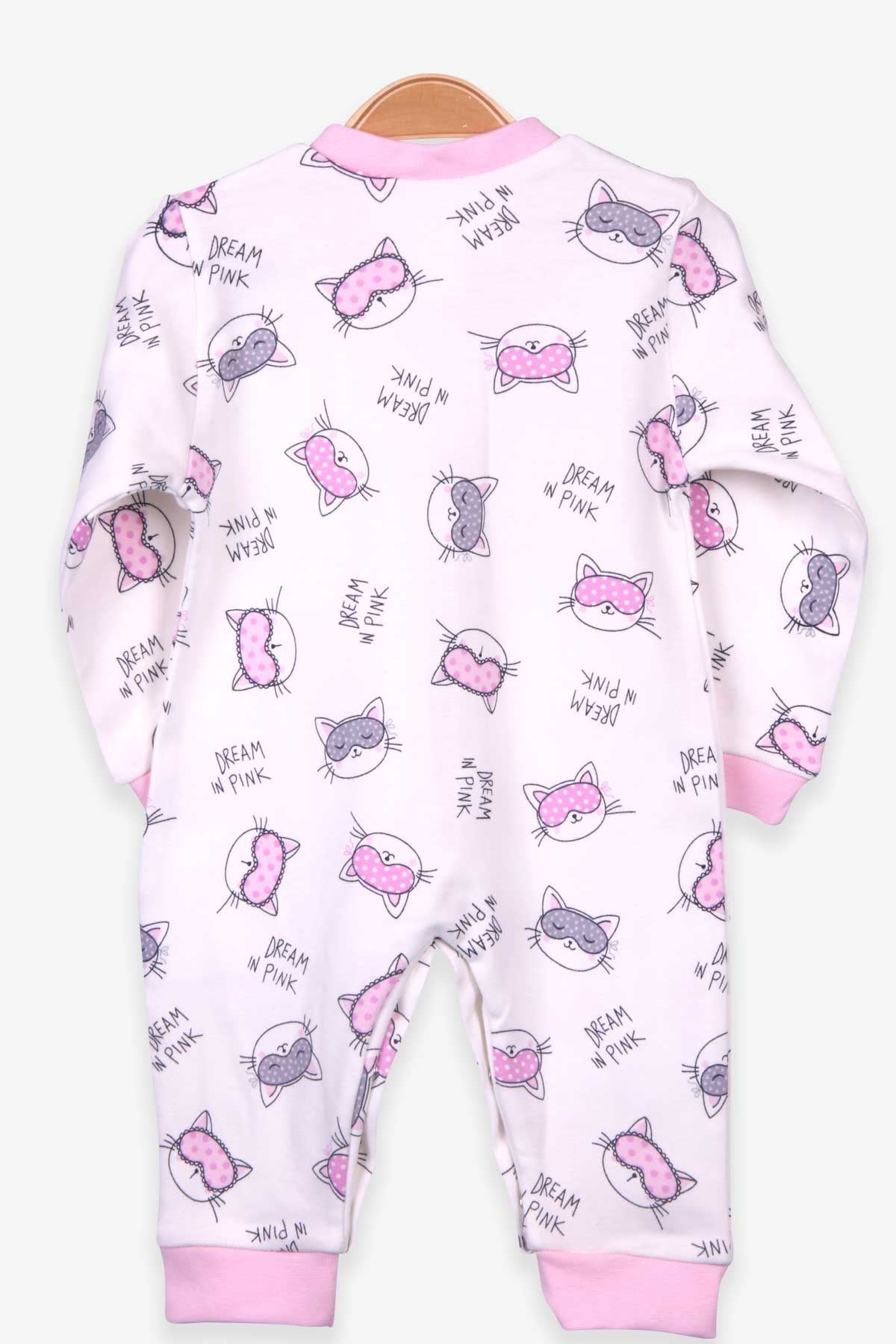 Breeze Kız Bebek Tulum Kedi Desenli Şapkalı Set Ekru (0-3 Ay-6 Ay)